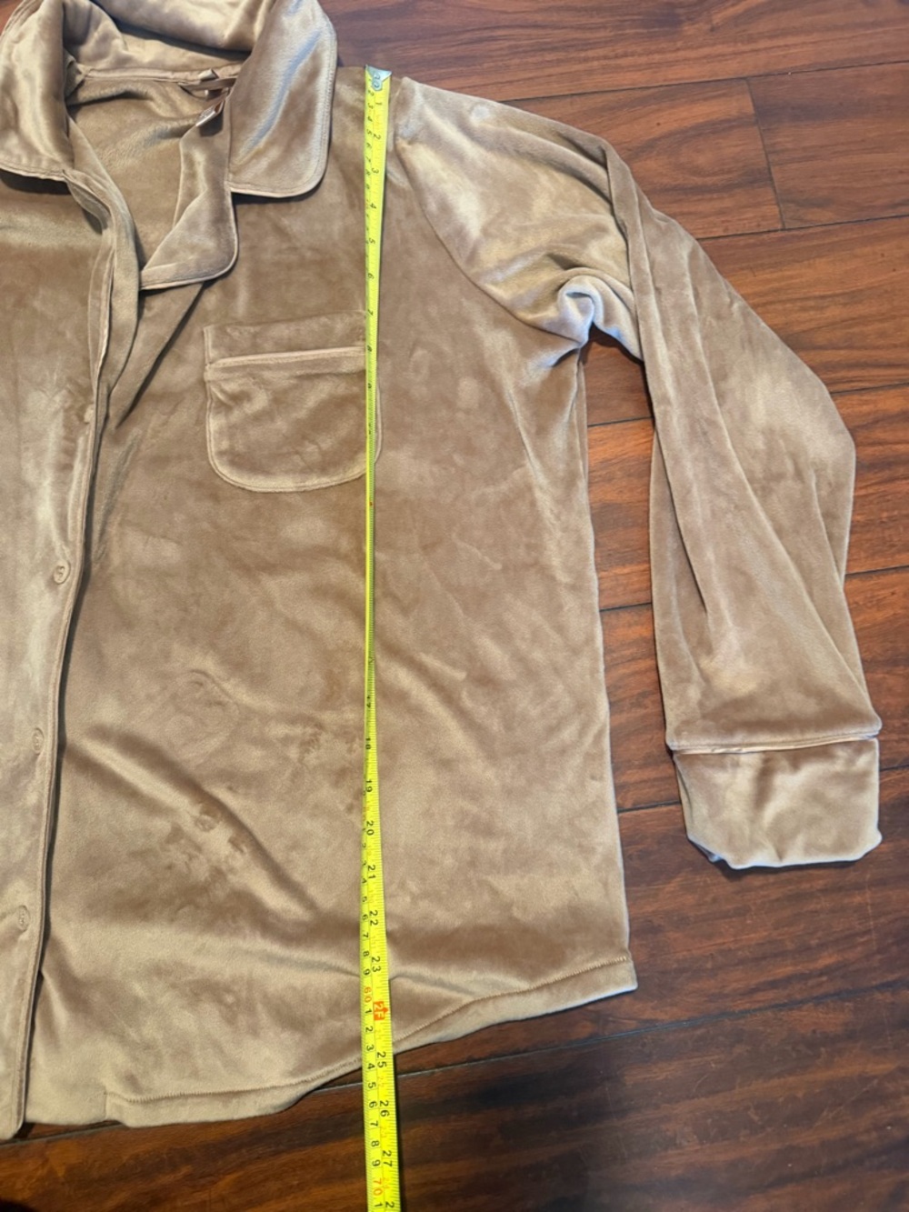 SKIMS Plush Velvet Button-Front Pajama Top in Taupe - Picture 7 of 7